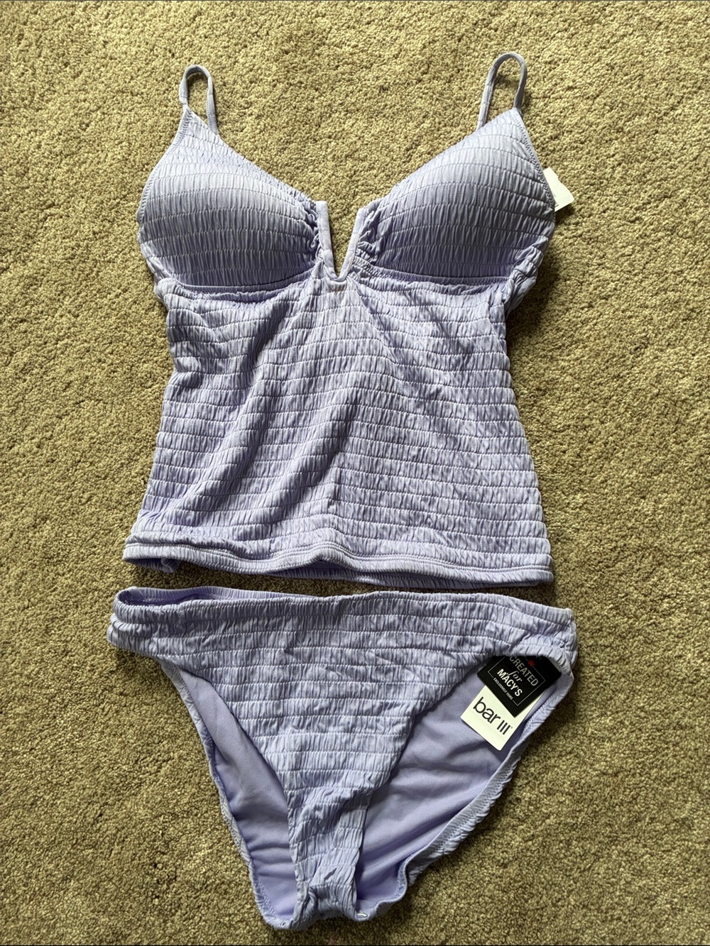 Bar III Lavender Textured Tankini Top & Bikini Bottom Set